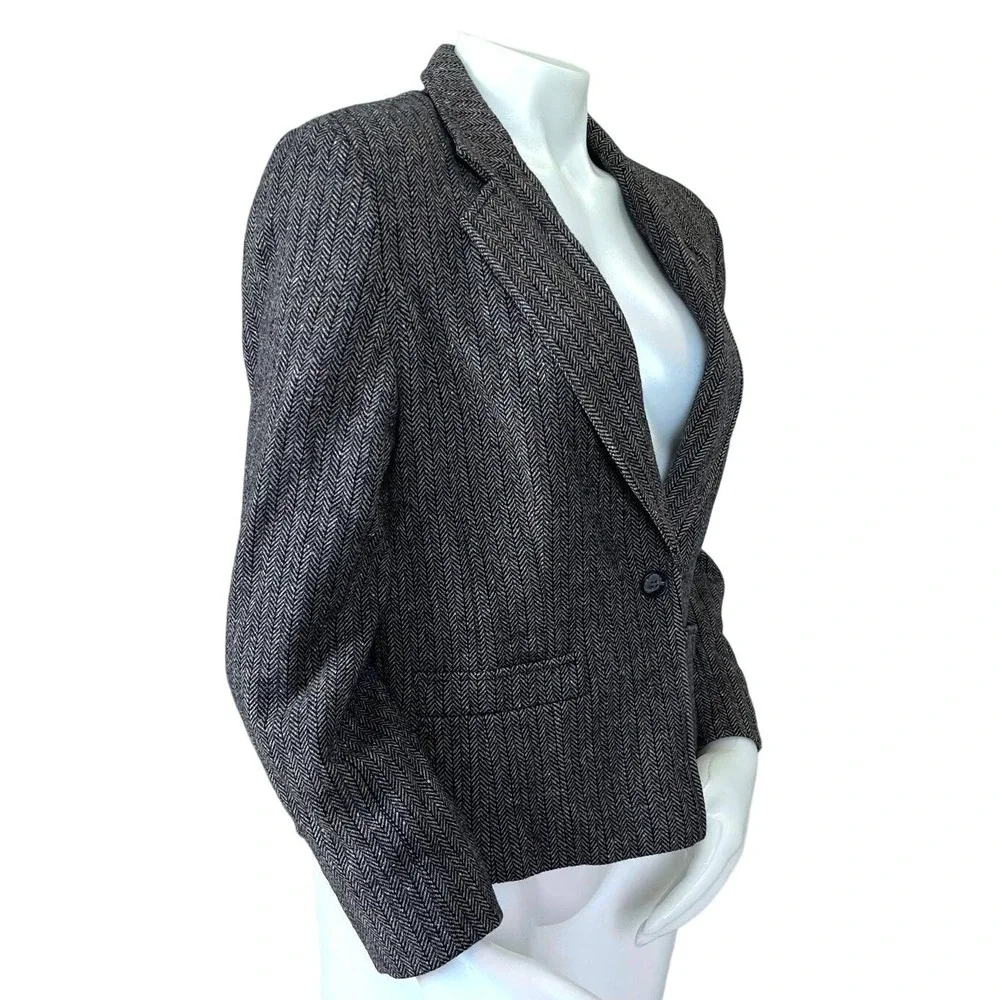 Pendleton Vintage 100% Virgin Wool Herringbone Blazer Gray Brown Dark Academia - Picture 5 of 6